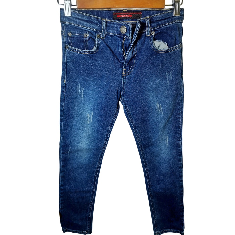 Prada Milano Kids‎ Boys Blue Distressed Denim Jeans Size 146 Adjustable Waist